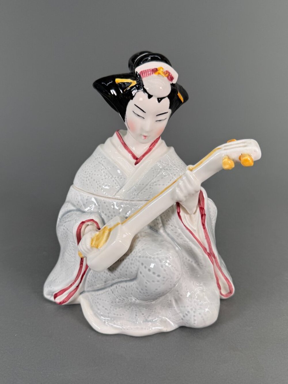 Vintage Tastesetter by Sigma Geisha Playing Shamisen Lidded Jar Ceramic Japan